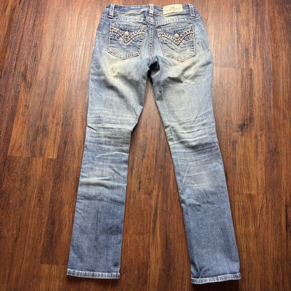 Miss Me Mid-Rise Easy Straight Jeans Embellished Distressed Medium Wash Size 28 - Picture 2 of 13